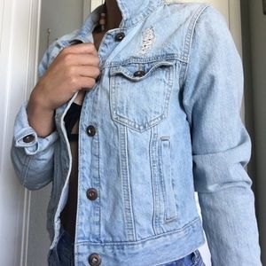 Cropped distressed jean jacket